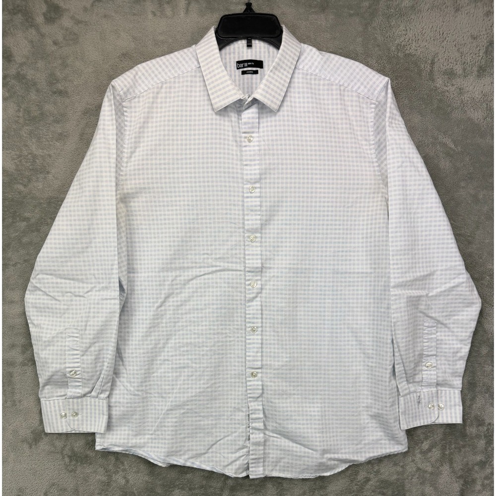 Bar III Shirt Mens Slim‎ Fit Shirt 17-17.5/34-35 XL Blue Check Casual Business